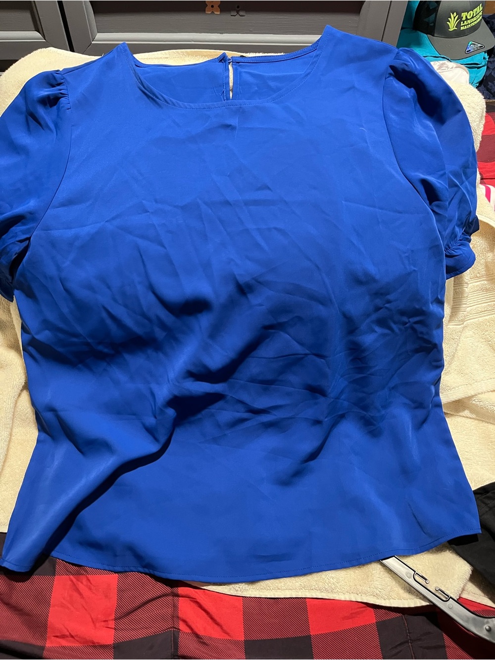 Classic Short-Sleeve Crewneck Blouse in Royal Blue